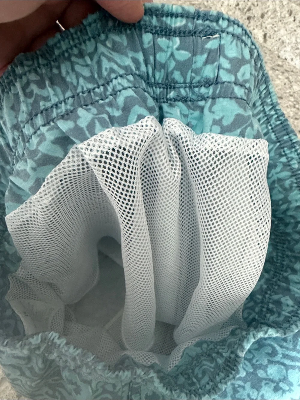 Faherty Boys Teal and Aqua Patterned Swim Trunks